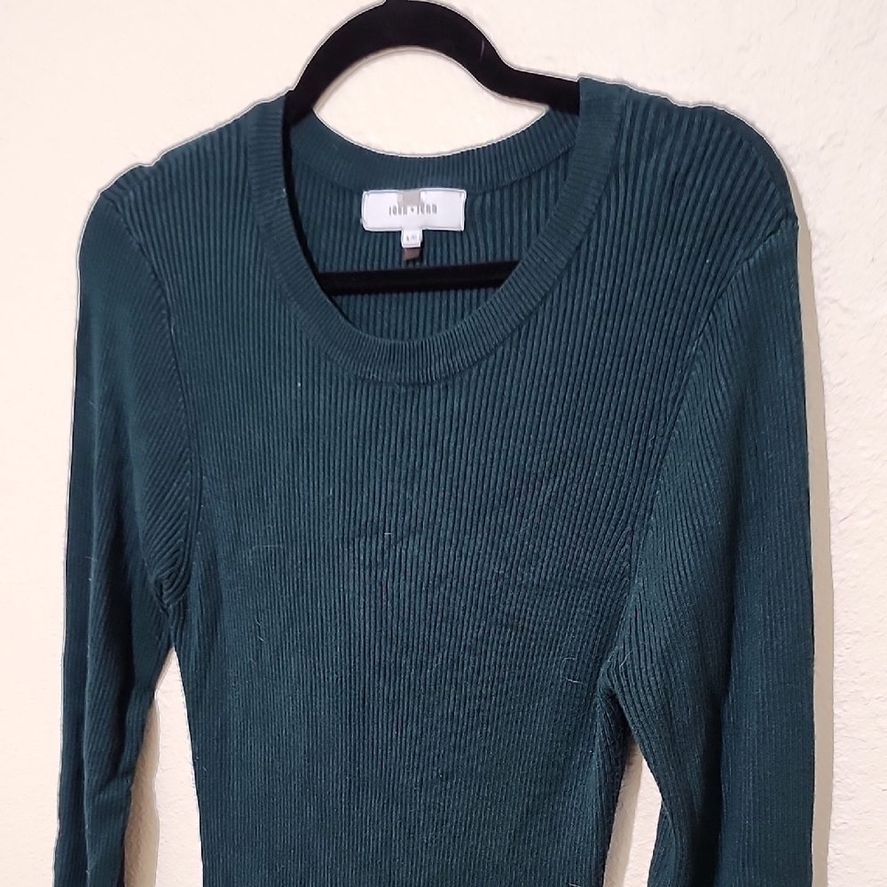John + Jenn Green Ribbed Bodycon Dress Long Sleeve - Picture 6 of 12